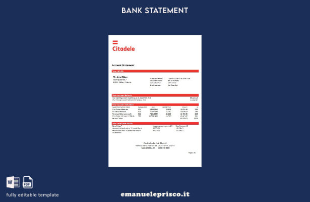 modello word di estratto conto bancario Estonia Citadele in stile verificato